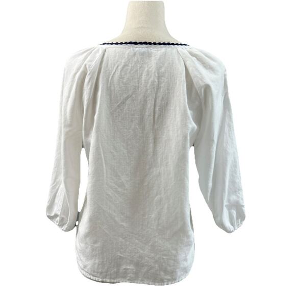 Talbots Popover Top Womens SP Linen Blend Embroidered Split Neck Tassels Boho - Picture 3 of 11